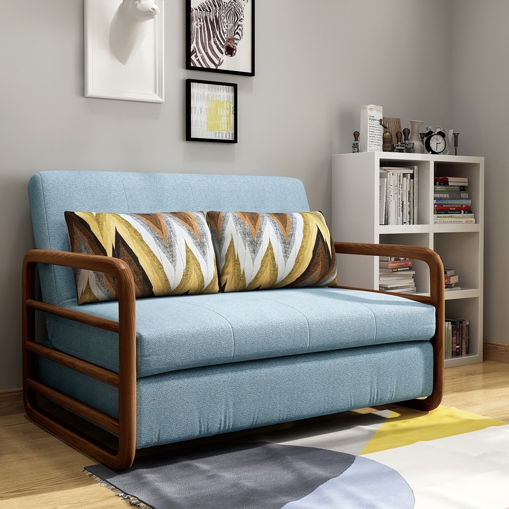 Boden-凱西藍色布沙發床/雙人椅/二人座(贈抱枕)