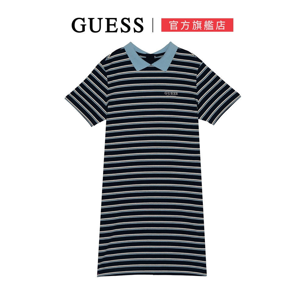 【GUESS】復古感跳色條紋洋裝-兩色可選