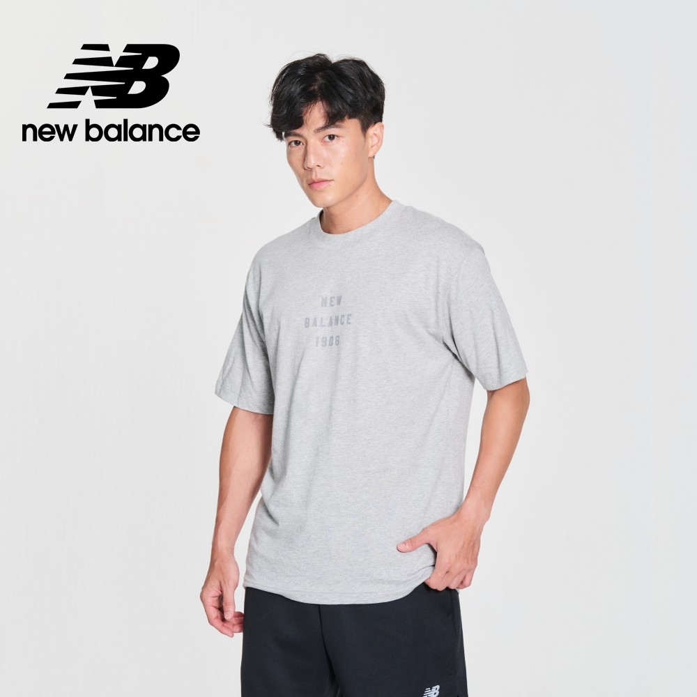 【New Balance】 圓領親膚短袖上衣_男性_灰色_MT41519AG