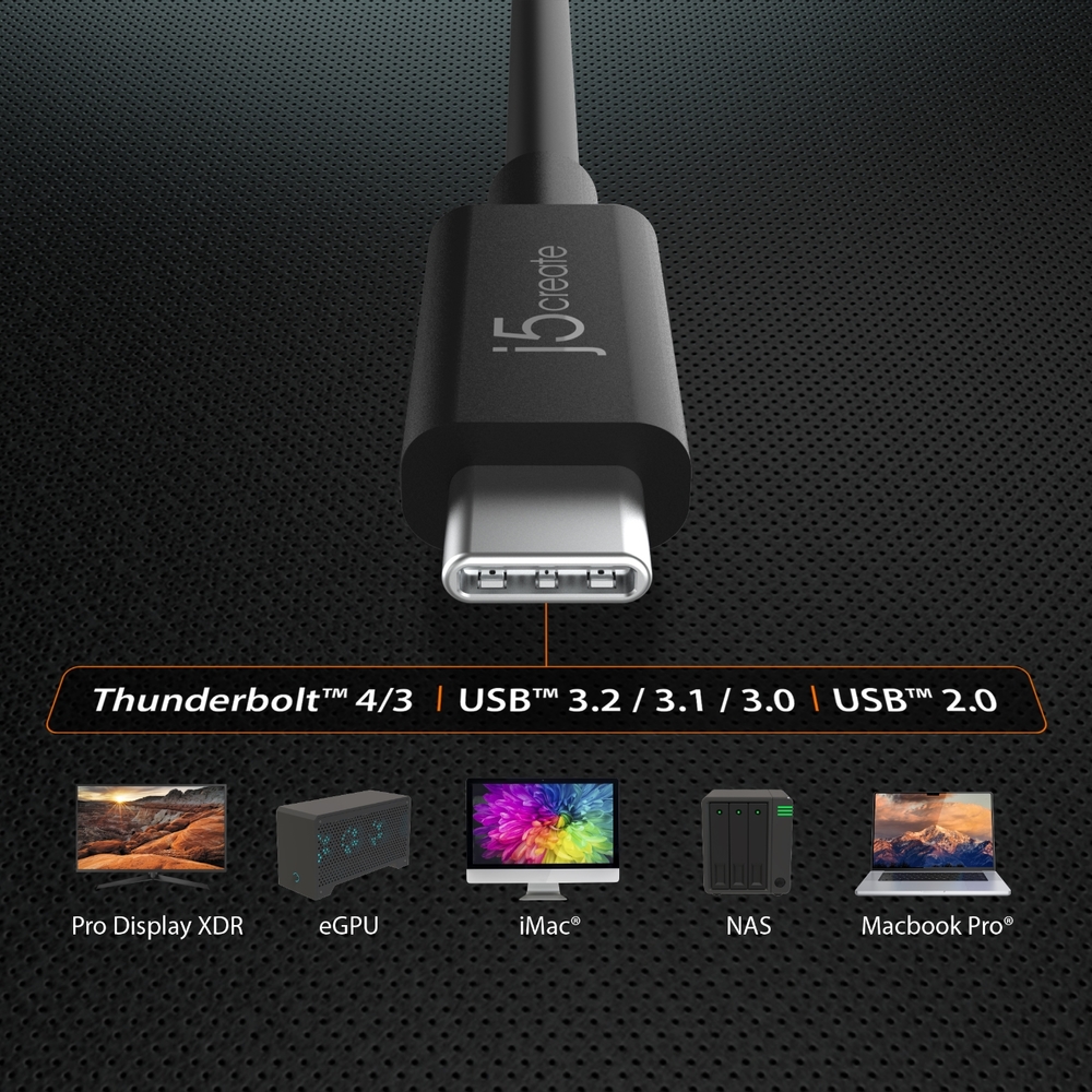 j5create USB4 Type-C轉USB-C Gen3 40Gbps 100W極速傳輸線(80CM