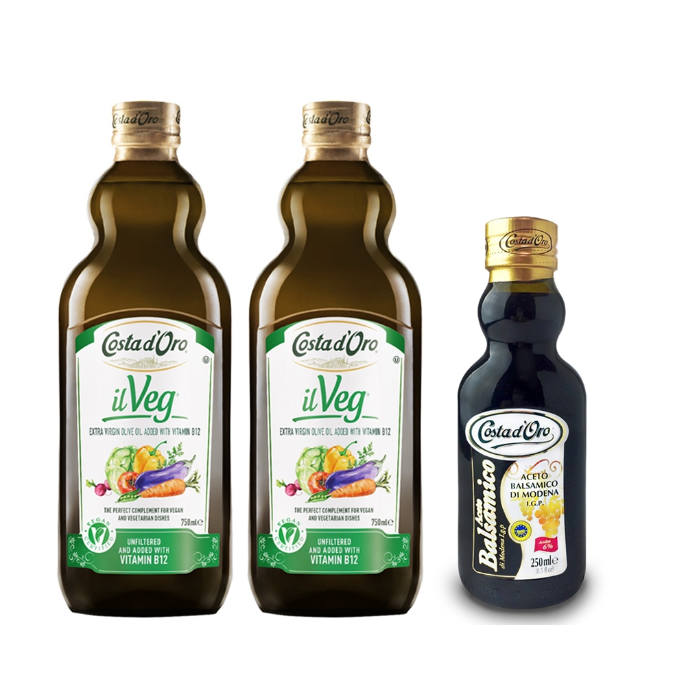 【Costa dOro 高士達】頂級冷壓初榨橄欖油-未過濾+巴薩米克醋(750ml*2+250ml)