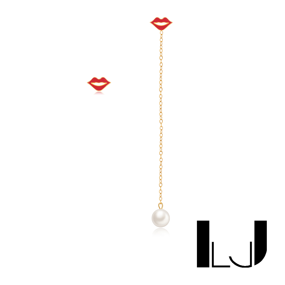 Little Joys 旅美原創設計品牌 紅唇啾咪淡水珍珠不對稱耳釘 925銀鍍金