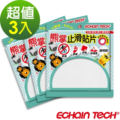 Echain Tech 熊掌 金鋼砂防滑貼片3包(1包6片)-全透明款(止滑貼片/浴室貼/磁磚貼)