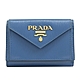 PRADA 金屬LOGO水波紋信封式三折短夾(藍) product thumbnail 1