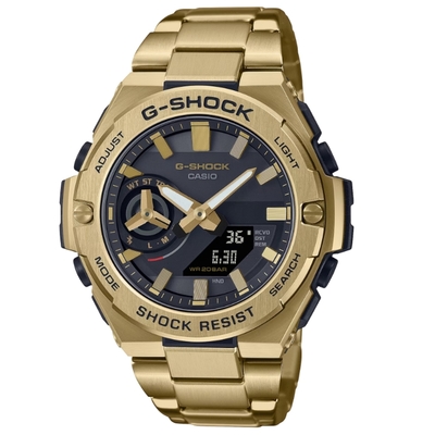 CASIO 卡西歐 G-SHOCK 太陽能 智慧藍芽 不鏽鋼雙顯錶 金色 GST-B500GD-9A_48.9mm