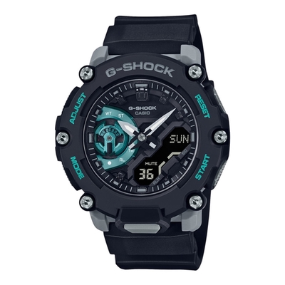 CASIO卡西歐 G-SHOCK 戶外冒險 碳核心防護構造 黑x藍綠 雙顯系列 GA-2200M-1A_47.1mm