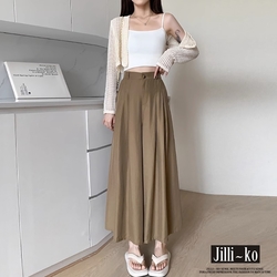 JILLI-KO 薄款休閒寬鬆垂感闊腿褲- 卡其/黑