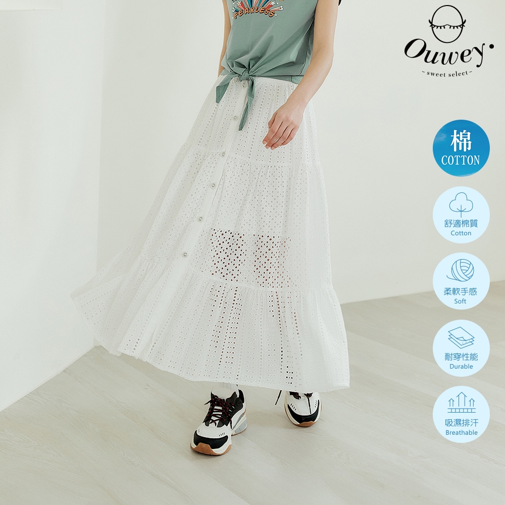 OUWEY歐薇 馬德拉刺繡蕾絲蛋糕裙(白色；S-M)3242322204