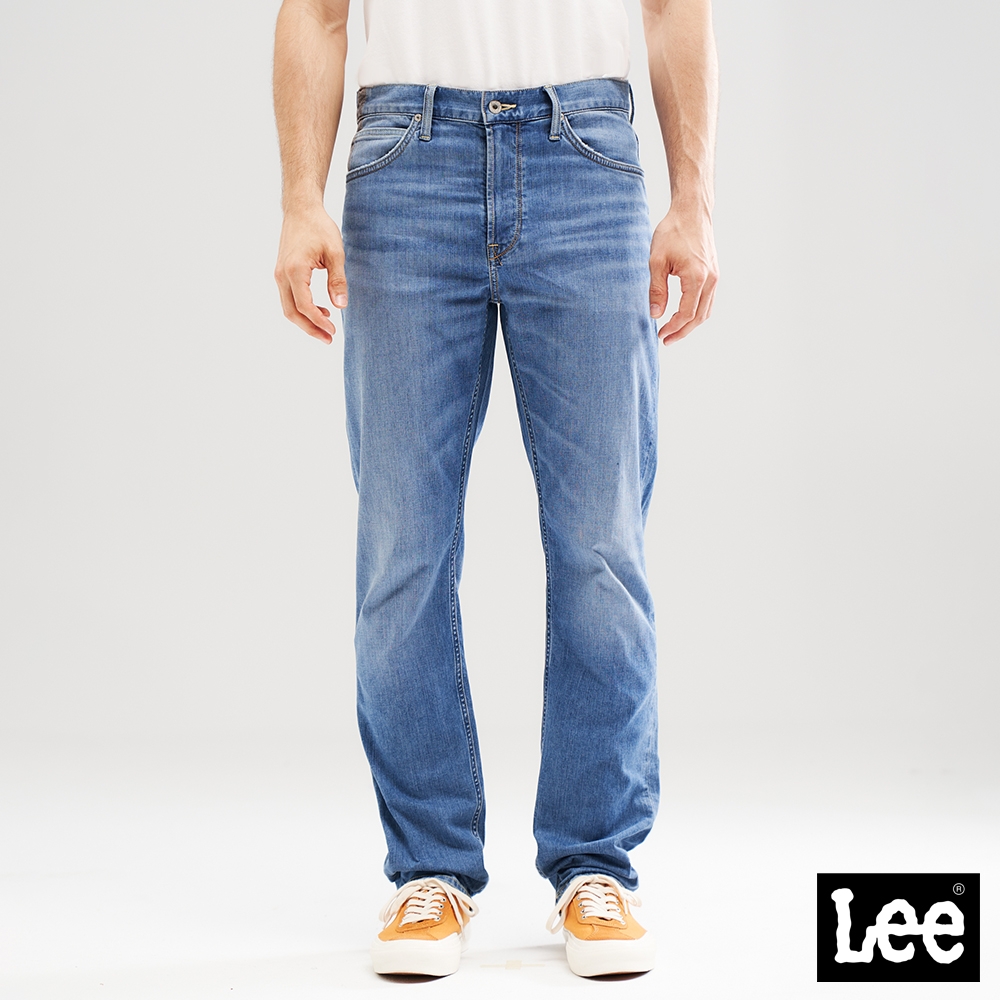 Lee 男款 涼感 741 黑條中腰舒適小直筒牛仔褲 淺藍洗水