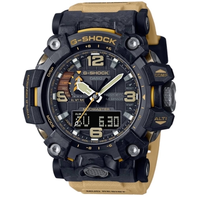 CASIO卡西歐 G-SHOCK 碳纖維陸地極限 太陽能手錶-黑x卡其_GWG-2000-1A5_54.4mm