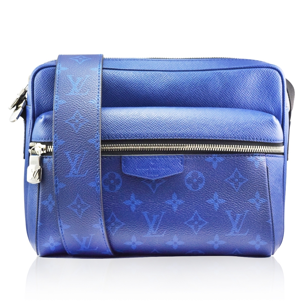 LV M30242 OUTDOOR系列Taiga皮革與塗層帆布拉鍊斜背信差包(藍色)