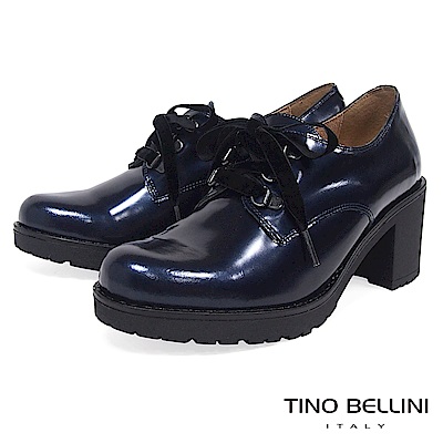 Tino Bellini 西班牙進口珠光元素綁帶粗跟鞋 _ 炫光藍