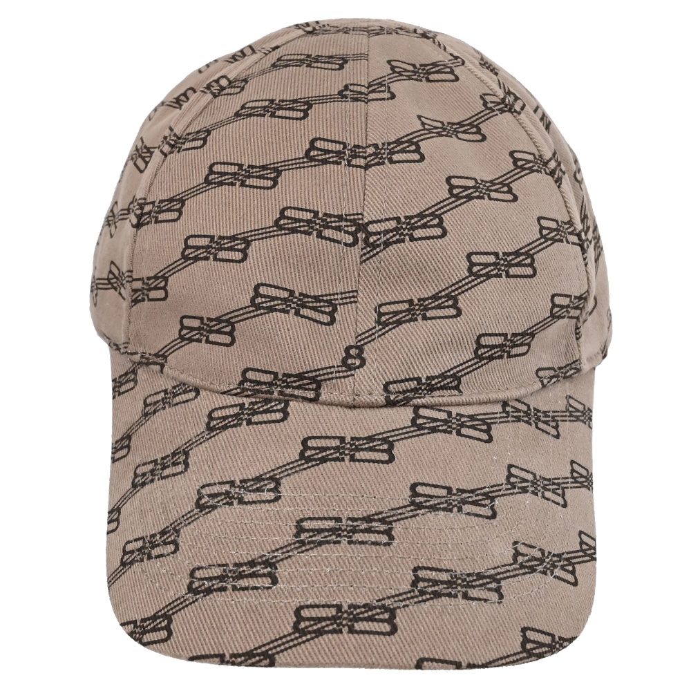 BALENCIAGA 滿版LOGO簡約款棉質棒球帽/遮陽帽(淺褐色)