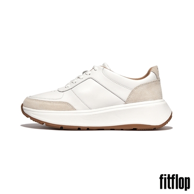 【FitFlop】F-MODE LEATHER SUEDE FLATFORM SNEAKERS 運動風厚底繫帶休閒鞋-女(都會白)