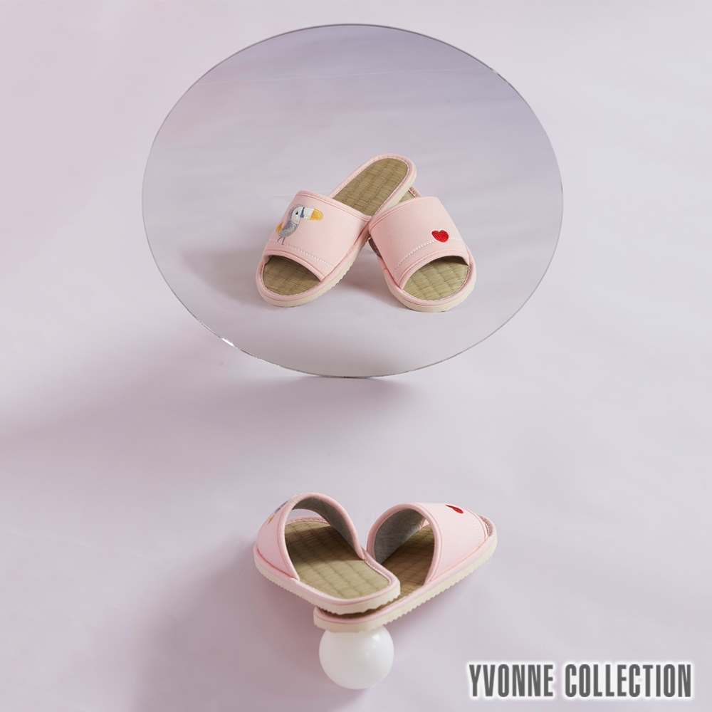 YVONNE COLLECTION 大嘴鳥藺草室內拖鞋-珊瑚粉M