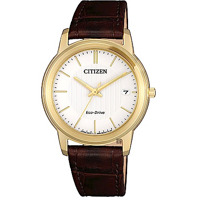 CITIZEN 星辰 Eco-Drive 光動能城市女錶-金框x咖啡/33mm