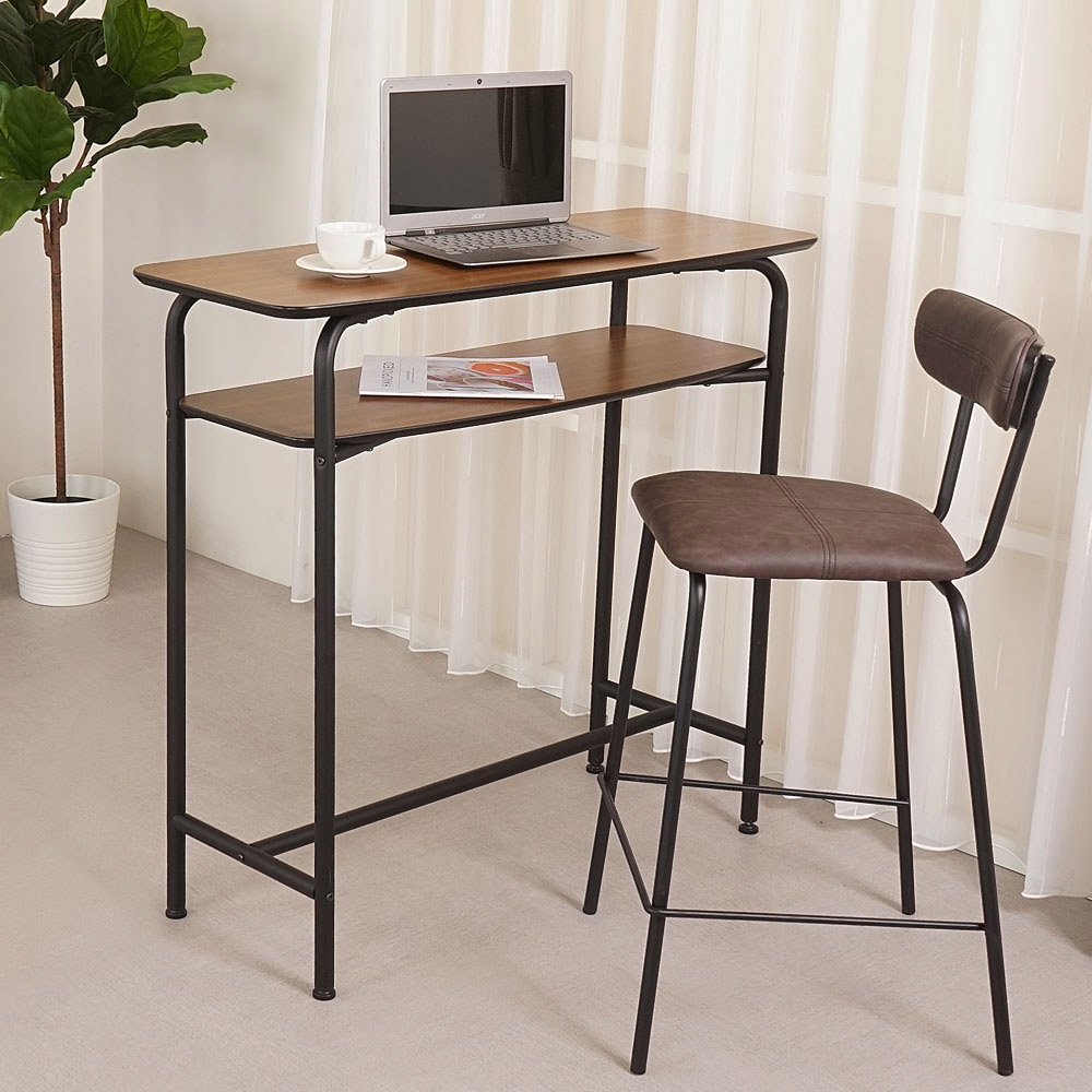 Homelike 哈克工業風吧台桌椅組(皮吧椅x1)-100x40x92cm 高腳桌 餐桌 邊桌