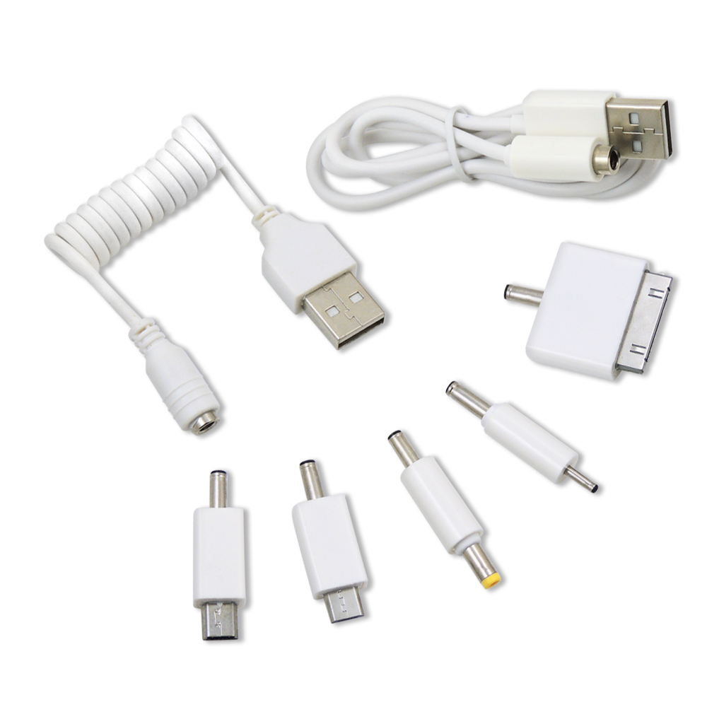 行動電源 USB轉接線+轉接頭*5顆(白色) 有MICRO USB& IPHONE4