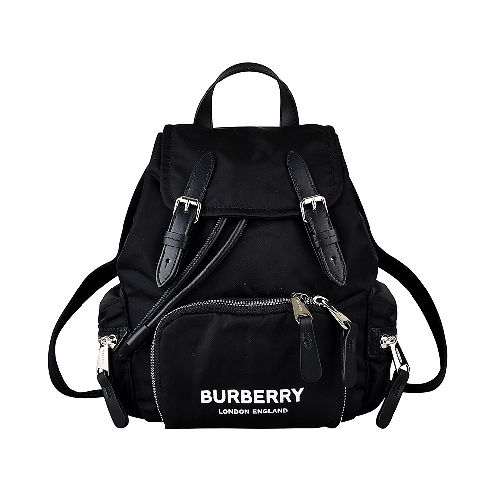 BURBERRY RUCKSACK白字LOGO尼龍扣式後背包(小/黑)