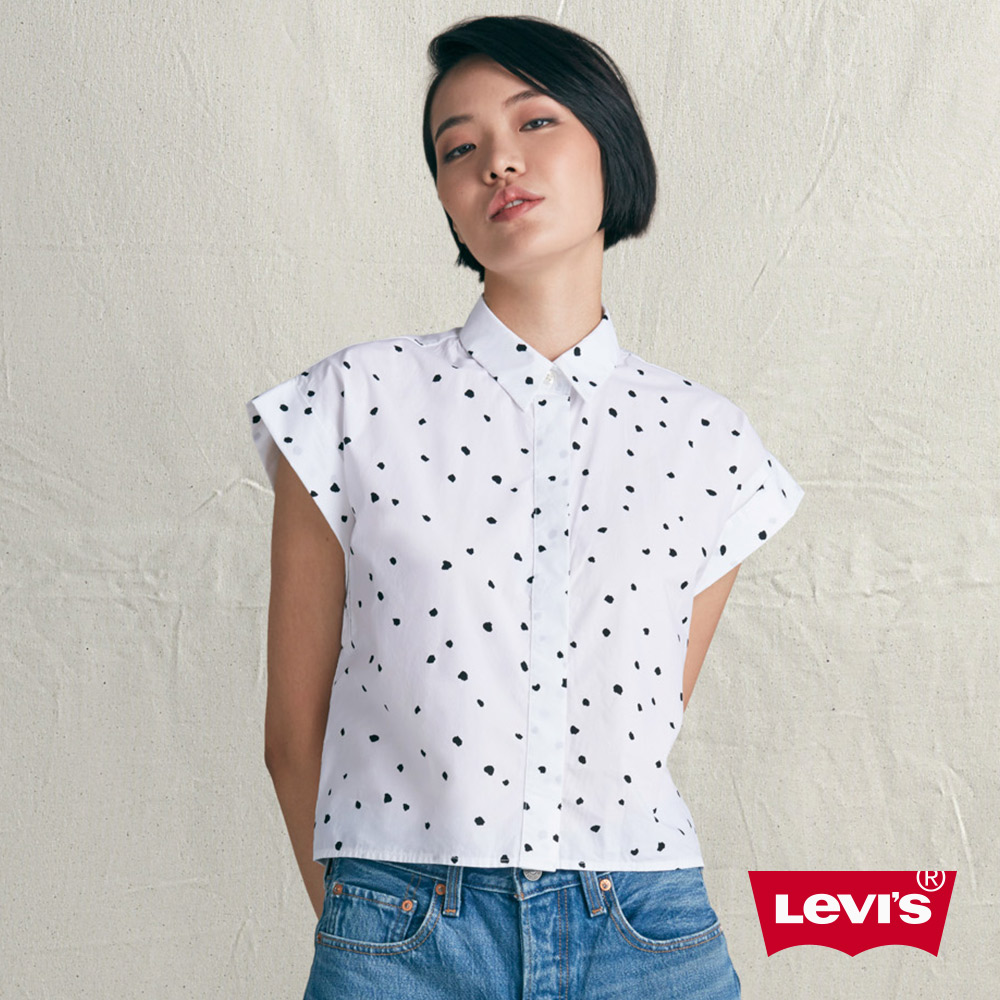 Levis 女款 短袖圓點襯衫 後蝴蝶結設計 連肩袖