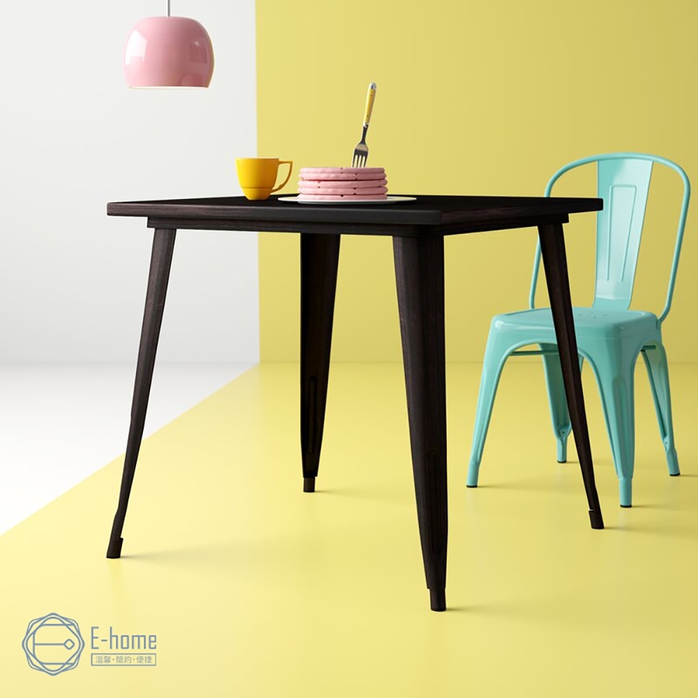 E-home Delia迪麗雅工業風金屬方形餐桌-幅80cm-三色可選