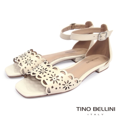 Tino Bellini 巴西進口雅致鏤空雕花平底涼鞋-白