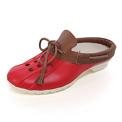 美國加州 PONIC&Co. CODY 防水輕量 洞洞半包式拖鞋 雨鞋 紅色 防水鞋 休閒鞋 懶人鞋 真皮流蘇 環保膠鞋