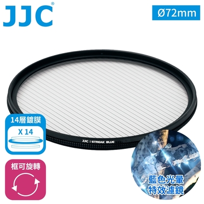 JJC藍拉絲1線星芒電影特效濾鏡72mm濾鏡F-BS72冷光暈(附防潮收納盒;14層多層膜/防刮抗汙)藍色拉絲耀斑電影濾鏡