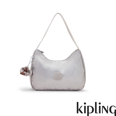 Kipling 知性光澤銀灰造型大開口拉鍊手提肩背包-ESTEBAN