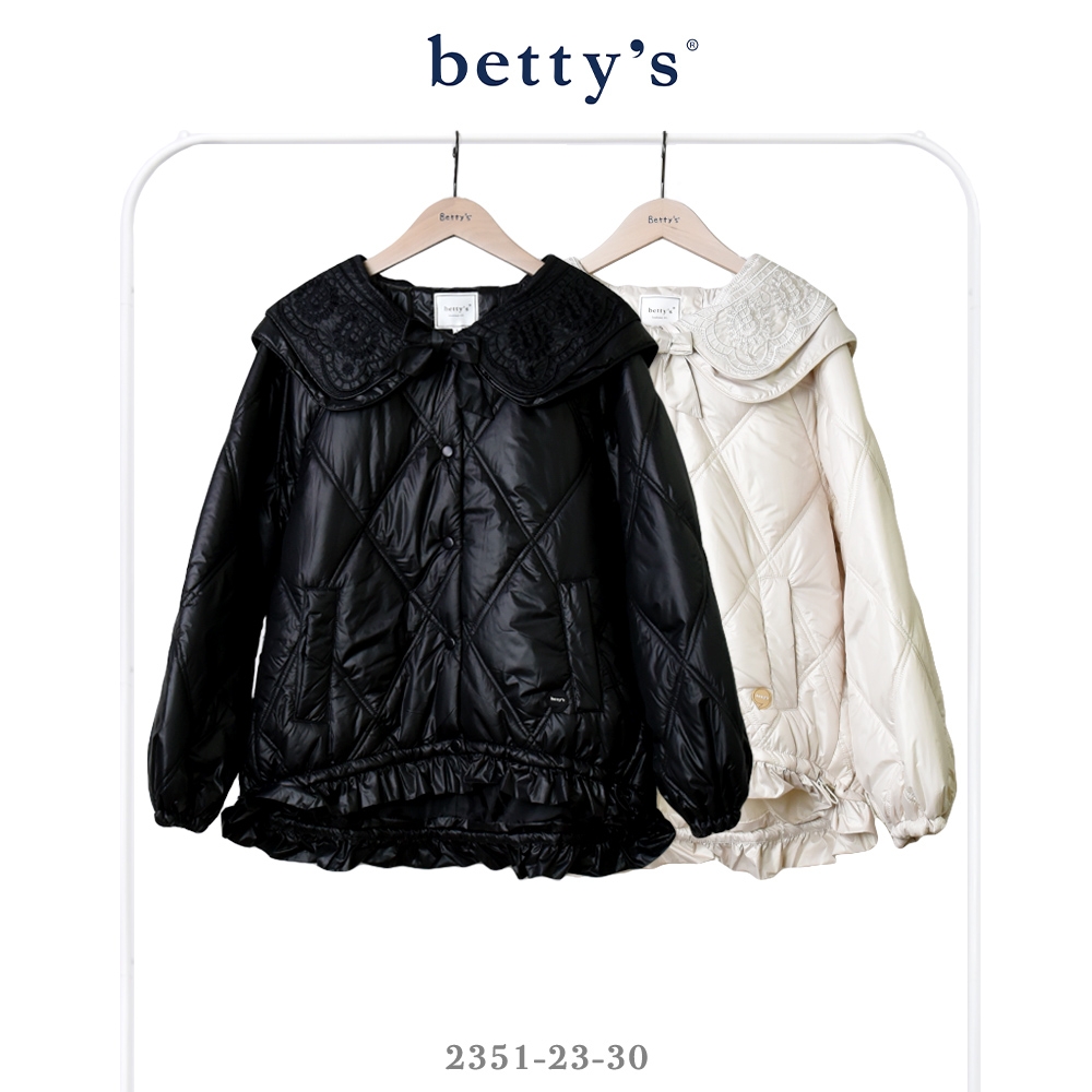 betty’s貝蒂思 刺繡雙層翻領荷葉邊下擺鋪棉外套(共二色) (黑色)