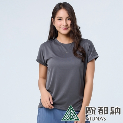 【ATUNAS 歐都納】女款ATUNAS-TEX吸濕排汗短袖T恤A2TS2313W深灰/防曬透氣/快乾舒適/休閒旅遊/登山健行/大尺碼