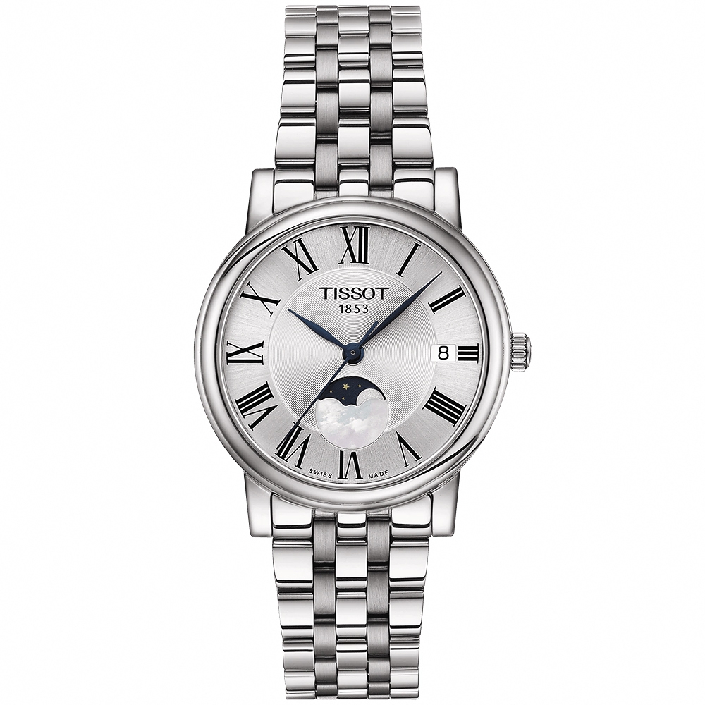 TISSOT 天梭 官方授權 Carson 羅馬月相石英女錶-32mm T1222231103300