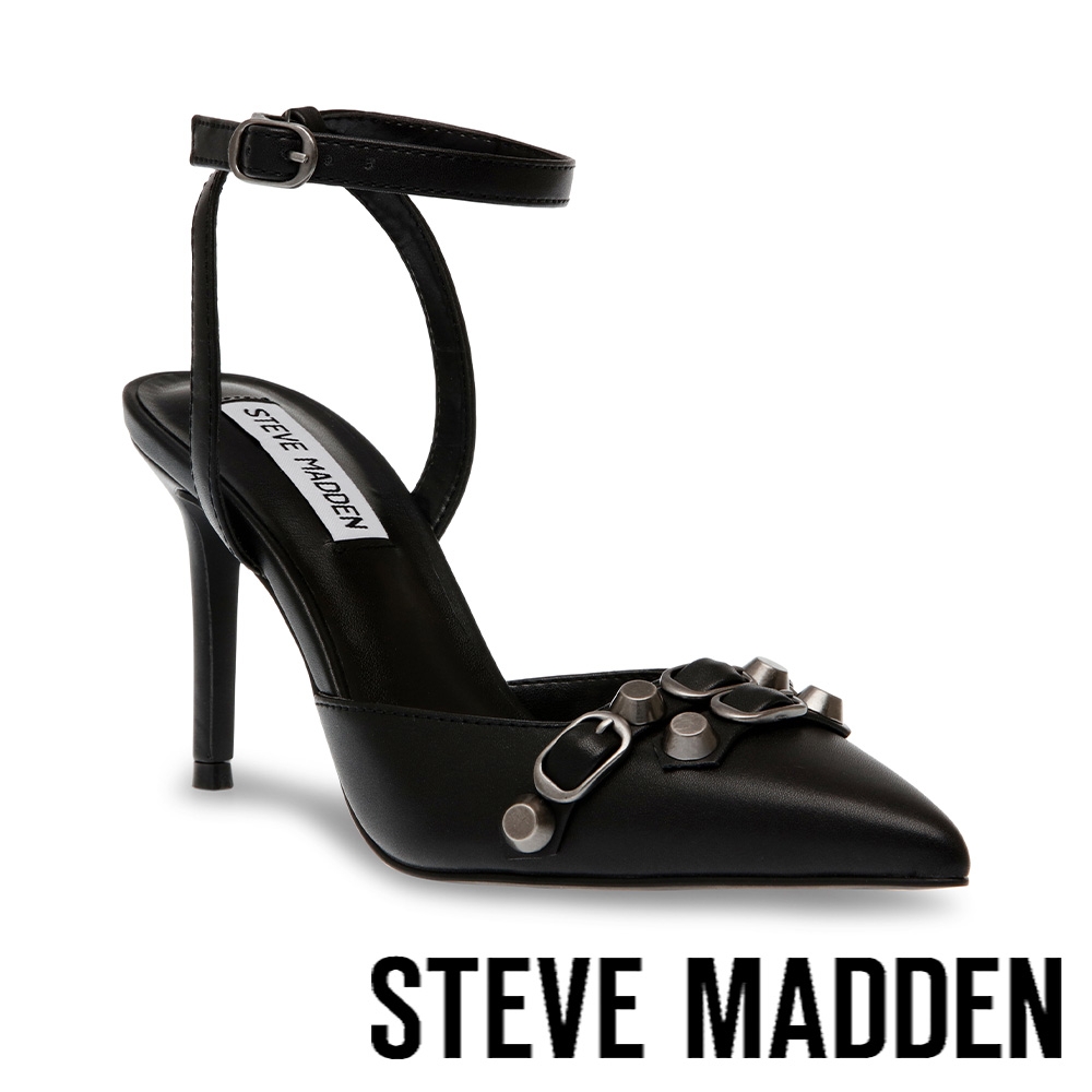 STEVE MADDEN-RETRIEVER 鉚釘尖頭繞踝高跟涼鞋-黑色