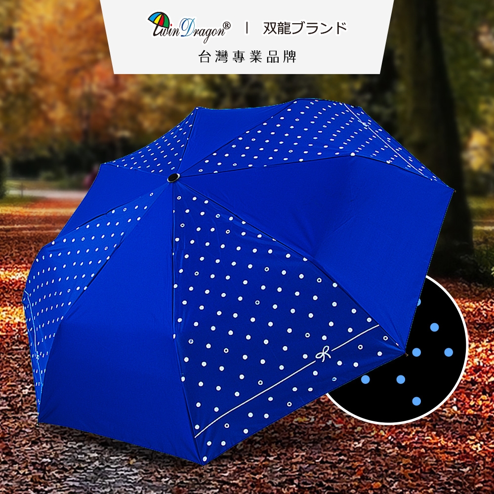 【雙龍牌】圓點蝴蝶結黑膠自動傘防曬抗UV晴雨傘自動折傘B6061C_皇家藍