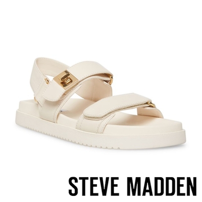 STEVE MADDEN-MONA 粗帶飾釦休閒涼鞋-米白色