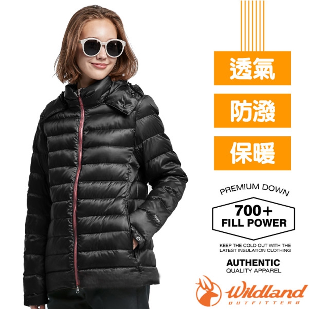 荒野 WildLand 女新款 700FP可回溯羽絨外套_黑色