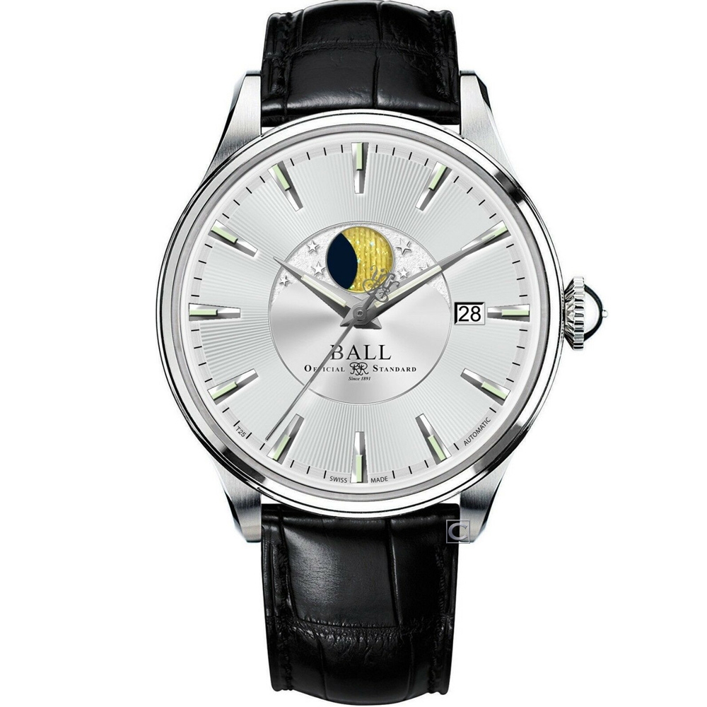 BALL 波爾錶官方授權B5 Trainmaster Moon Phase 鐵路長官月相機械錶-NM3082D-LLFJ-SL/40mm