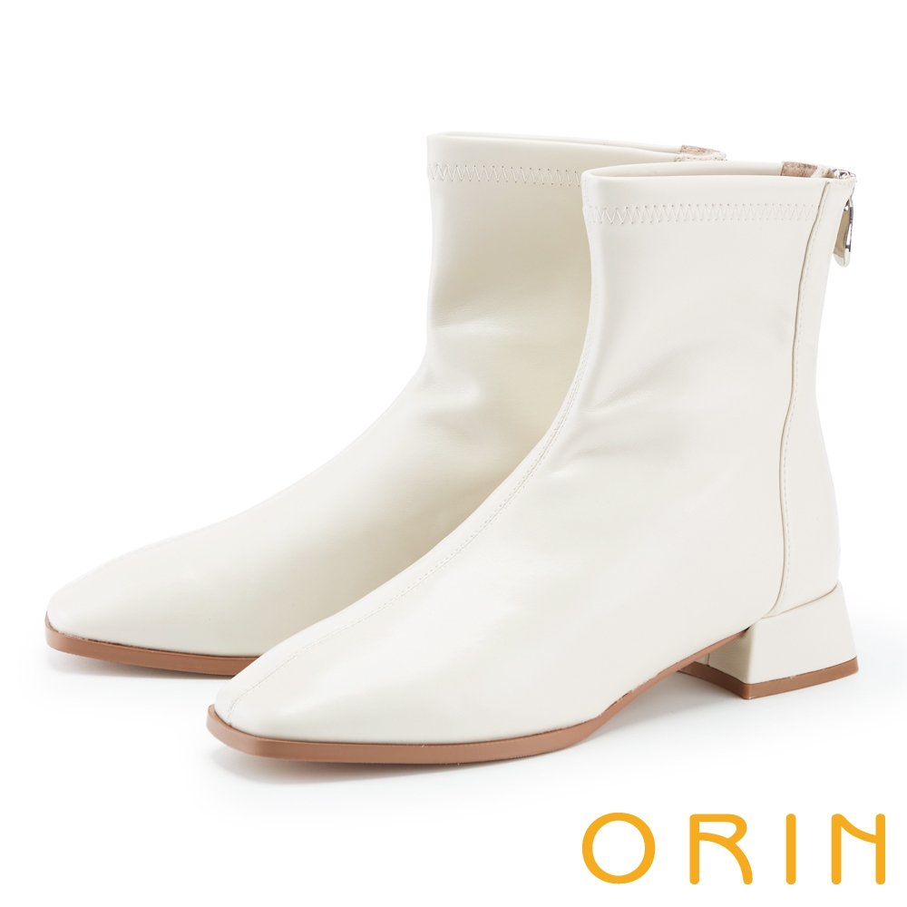 ORIN 超質感素面粗跟短靴 白色