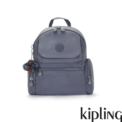 Kipling 灰調寧靜藍多口袋拉鍊後背包-MATTA