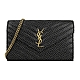 YSL Saint Laurent ENVELOPE系列V字縫線魚子醬牛皮波點金鍊斜肩/手拿包(黑x金) product thumbnail 1