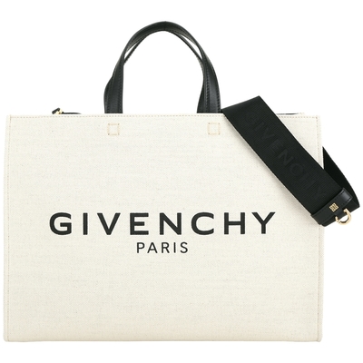 GIVENCHY G-Tote 中號 字母印花帆布手提/斜背托特包(米白色)