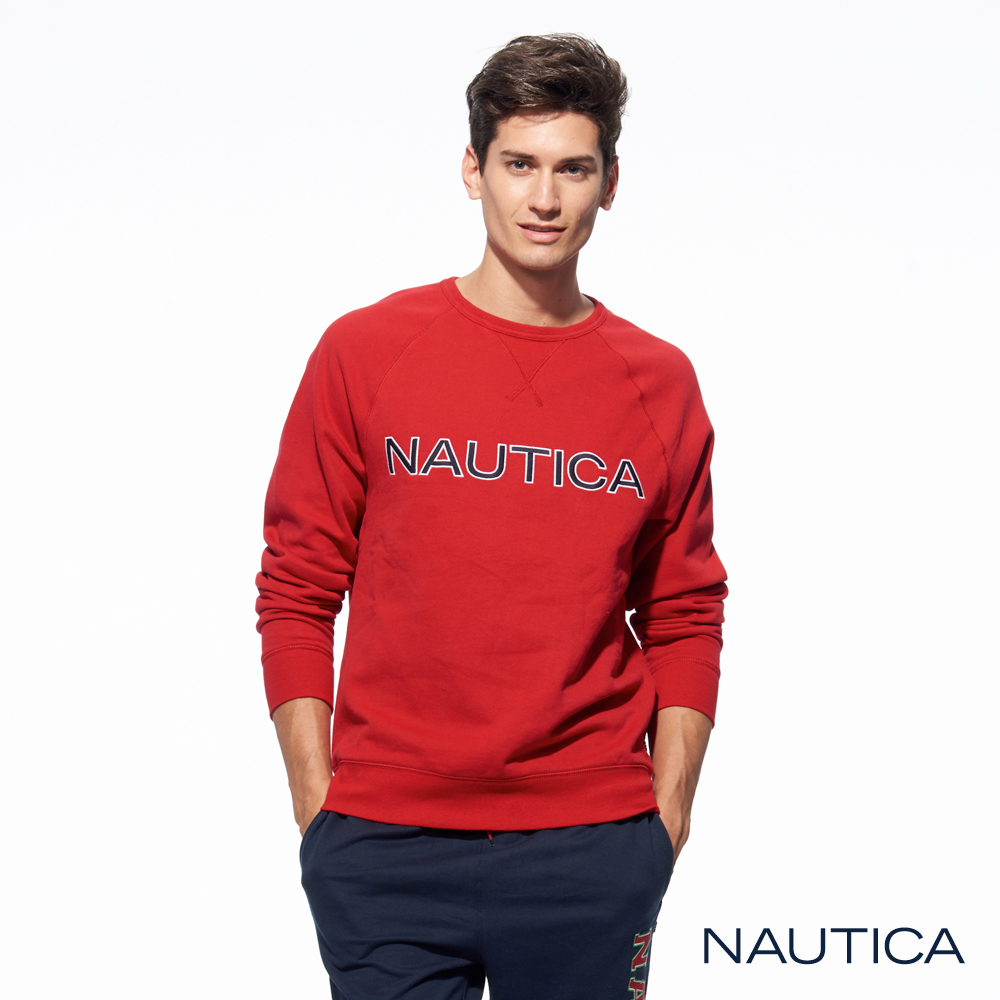 Nautica經典款品牌休閒長袖TEE-亮紅