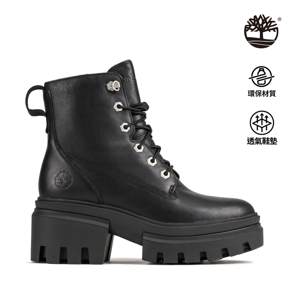 Timberland 女款黑色全粒面皮革6吋綁帶靴|A41S7015