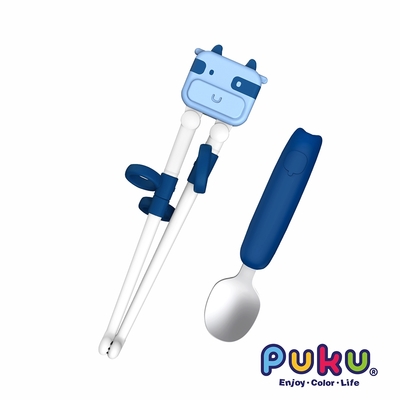【PUKU 藍色企鵝】學習筷湯匙套組(含收納盒)-三色