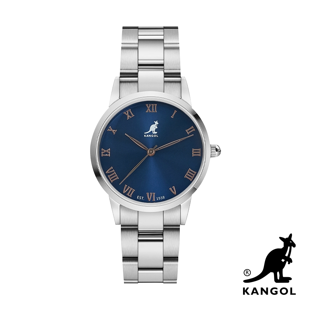 KANGOL 羅馬數字鋼鍊錶36mm-藍面銀 KG714364