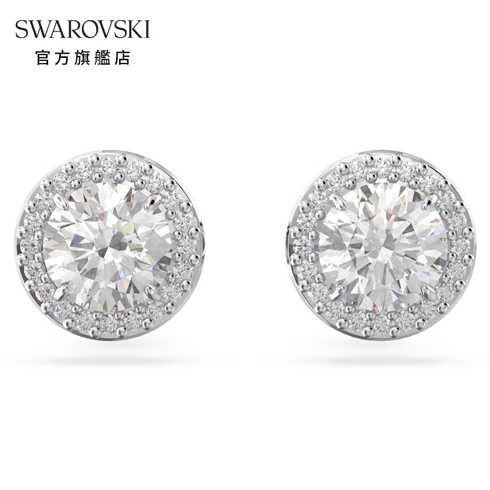 SWAROVSKI 施華洛世奇 Constella 耳釘圓形切割 密鑲 白色 鍍白金色