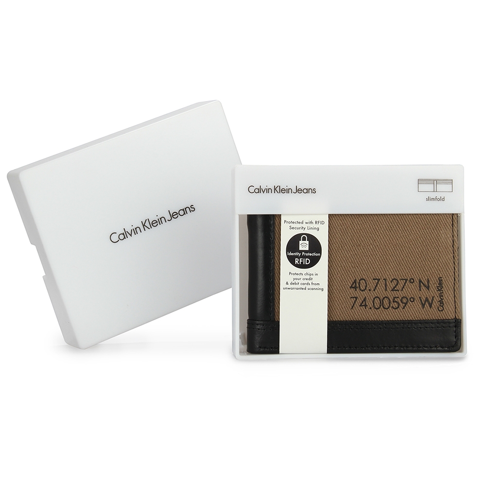 Calvin Klein 經典紐約市政座標單寧窄版短夾 -咖啡/黑