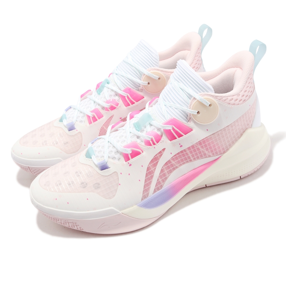 Li Ning 音速 X Team 櫻花系列 Sonic X Team 籃球鞋 男鞋 標準白 螢光粉 緩震 運動鞋 ABPS0152