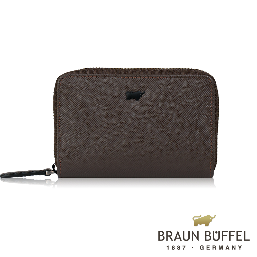 【BRAUN BUFFEL 德國小金牛】台灣總代理 洛菲諾P 拉鍊零錢包-咖黑色/BF334-201-DM