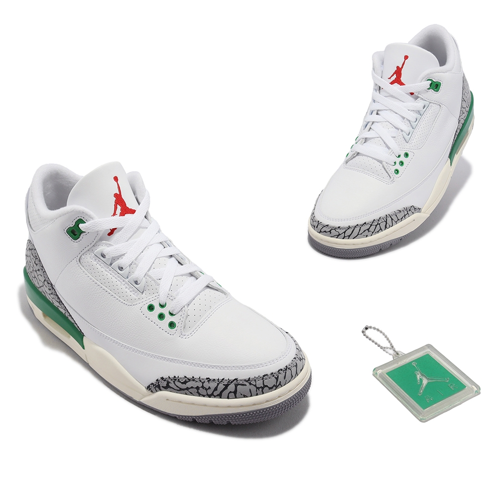 Nike 休閒鞋Wmns Air Jordan 3 Retro 女鞋男鞋白綠爆裂紋AJ3 氣墊